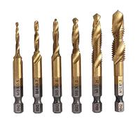 6PCS Metric Combination Drill Tap Bit Kit, 3 in 1 Spiral Tap Hex Shank Drill Bit Set Tapper Thread Tapping Tool for Drilling Tapping Countersinking