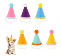 6pcs Mini Chapeaux de Fête pour Peluches, 10x8,5cm 6 Couleurs Anniversaire Fête Chapeaux Coniques avec Pompons Adorable Couvre-Chef pour Petits Chiens Chats Lapins Décoration Anniversaire
