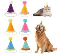 6pcs Mini Chapeaux de Fête pour Peluches, 8x5cm 6 Couleurs Anniversaire Fête Chapeaux Coniques avec Pompons Adorable Couvre-Chef pour Petits Chiens Chats Lapins Décoration Anniversaire