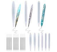6PCS Moule à Stylos, Moules à Stylos en Silicone Résine Époxy, avec 15 Recharges Incluses, Moules Réutilisables pour Création de Stylos Personnalisés pour Débutants et Artisans pour Bricolage et Cade