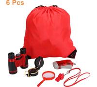 6PCS Outdoor Exploration Jumelles Set Young Kids Cadeau éducatif pour le camping -Randonnée rouge