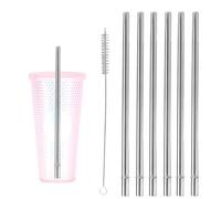 6pcs Pailles en Acier Inoxydable pour Starbucks Cold Cup Venti 24 oz, Pailles Droites en Métal Réutilisables et Sans BPA avec Brosse Nettoyage pour Starbucks(Argent)