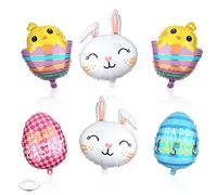 6pcs Pâques Ballon Decoration, Joyeux Pâques Oeuf Lapin Poulet Ballons Gonflable Grands Ballons en Feuille pour Anniversaire, Baby Shower, Décorations de Fête à Thème