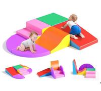 6Pcs Parcours Motricité Bébé en Mousse, Mousse Blocs de Construction Jouets éducatifs Soft Play Corner Climber avec Housse en Cuir