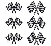 6pcs Patchs de Drapeau à Damier de Course, Patchs Thermocollants Noirs et Blancs Patchs Appliqués de Qualité Supérieure Autocollants Brodés Voiture Course pour Sacs à dos Vêtements Pantalons