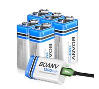 6PCS Piles 9V Rechargeables 1300mAh, 9V Rechargeable USB Lithium à Longue Duréé Batterie, avec câble de Charge 2 en 1, pour détecteurs de fumée, alarmes, Clavier, Microphone