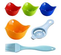 6PCS Pocheuse à Oeufs Set, Brosse À Huile En Silicone Bleu, Séparateur De Blanc D'Œuf, Ménage Kitchen Baking Tool Set Egg Poacher, Rouge/Vert/Bleu/Orang Cuit Œuf Micro Onde