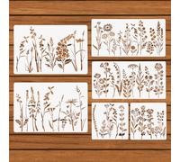 6pcs Pochoirs à Fleurs, Grands Pochoirs à Fleurs Sauvages Travaux Manuels Modèle Réutilisable pour Peindre sur des Murs de Clôture en Bois Motifs Végétaux pour Tissu Toile Sol