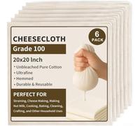 6pcs pour coton Étu Cheesecloth 20x20 Pouces Non Blanchi 6pcs | pour coton pur non blanchi, sûr pour aliments, pour idéal fabrication fromage, pour lait pour noix, 6 pièces