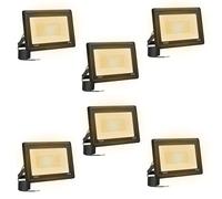 6PCS Projecteur LED Extérieur 100W, 10000LM 3000K Spot Éclairage Jardin | 144 LED Haute, Blanche Chaude, Luminosité 120°,IP66 Étanche, Économie d'Énergie, Lampe Exterieur Pour Cour Garage Parking