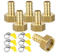 6PCS Raccord Cannelé Laiton Tube Barbelé Droit, 12mm x G1/2 Femelle Filetage Interne Tuyau Coupleur Connecteur Adaptateur avec Acier Inoxydable Tube Pince