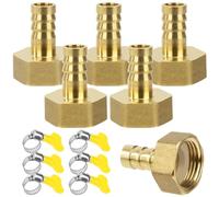 6PCS Raccord Cannelé Laiton Tube Barbelé Droit, 12mm x G3/4 Femelle Filetage Interne Tuyau Coupleur Connecteur Adaptateur avec Acier Inoxydable Tube Pince