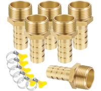 6PCS Raccord Cannelé Laiton Tube Barbelé Droit, 12mm x G3/4 Mâle Filetage Tuyau Coupleur Connecteur Adaptateur avec Acier Inoxydable Tube Pince