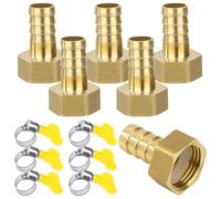 6PCS Raccord Cannelé Laiton Tube Barbelé Droit, 14mm x G1/2 Femelle Filetage Interne Tuyau Coupleur Connecteur Adaptateur avec Acier Inoxydable Tube Pince