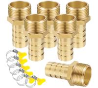 6PCS Raccord Cannelé Laiton Tube Barbelé Droit, 14mm x G3/4 Mâle Filetage Tuyau Coupleur Connecteur Adaptateur avec Acier Inoxydable Tube Pince