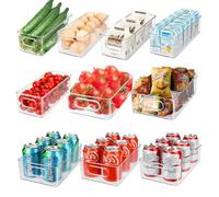 6Pcs Rangement Frigo avec Poignée, Conteneurs Organiser Plastique Transparent & Empilable, Boîte Organisateur pour Cuisines, Placards, Réfrigérateur, Tiroir, Armoire, Bureau, Garde-Manger, Congélateur