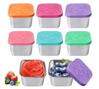 6pcs Récipients De Collation En Acier Inoxydable, Récipient À Vinaigrette, Récipient À Sauce Avec Couvercles En Silicone Boîtes À Goûter Réutilisables Recipient Sauce Pour Pique Niquer, Voyager