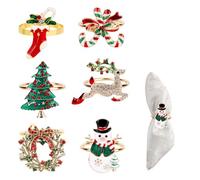 6pcs Ronds de Serviette de Noël, 4cm de Diamètre Ronds Porte-Serviettes de Table Sapin de Noël Renne Bonhomme de Neige pour Décoration de Table de Salle à Manger de Fête de Noël