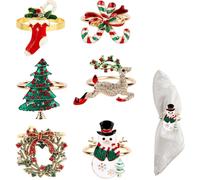 6pcs Ronds De Serviette De Noël, 4cm De Diamètre Ronds Porte-Serviettes De Table Sapin De Noël Renne Bonhomme De Neige Pour Décoration De Table De Salle À Manger De Fête De Noël