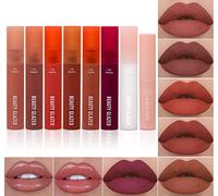 6Pcs Rouge à Lèvres Liquide Mat + 1Pcs Lip Plumper + 1Pcs Kit de Maquillage Baume à Lèvres Ensemble de Brillant à Lèvres Velours, Magnifique Maquillage des Lèvres Humide et Non Taché