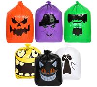 6pcs Sac à Feuilles de Jardin d'Halloween, Sac Citrouille Halloween Sorcière Fantôme Chat Noir Momie Frankenstein Sac Poubelle Halloween avec Lien Torsadé pour Halloween Extérieur Décorations