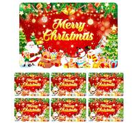 6PCS Sets de Table de Noël en PVC, Père Noël Renne Elfe Joyeux Napperons, Rouge Napperons Lavables, Plastique Résistant à La Chaleur, Saisonnier Cuisine Table Party Dîner de Xmas Décoration, 42x28cm