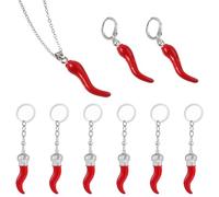 6Pcs Simulation Pepper Keychain Et 3Pcs Boucles d'oreilles Et Colliers, Ce Qui Signifie Bons Voeux, Ornement Portable Exquis, Accessoires De Pendentif De Téléphone Portable De Style Folklorique.