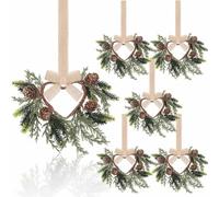 6PCS Small Christmas Wreaths,6" Christmas Mini Wreath with Ribbon,Christma Decorations Artificial Wreath for Front Door,with Artificial Red Berries,for Cabinets Window Wall Holiday Decor(H)