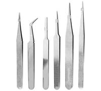 6pcs Stainless Steel Anti Static ESD Fine Tip Bent Tweezers Set for Electronics PCB Repair and Component Handling Durable Tools