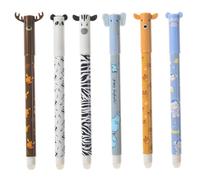 6pcs stylos effacés mignons, dessin animé des stylos effacés de clics rétractables, 0, 5 mm Blue Fine Point Confort Grip, Écriture lisse, cadeaux pour les fournitures scolaires de bureau