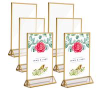 6Pcs Support de Menu Verticaux, 4*6in Support de Menu de Table avec Bordures Dorées/Support Vertical, Porte-affiche de Table en Acrylique pour Mariage/Numéro de Table, Porte-affiches de Menu Acrylique