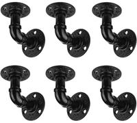 6PCS Support Étagère Mural, 3.3x3.3in Rétro en Métal Équerre de Tuyau Industriel Bride De Plancher Shelf Brackets en L-Support-décoratif en vintage de ferme - pour Salon/Chambre/Salle d'étude(Noir)