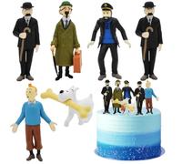 6pcs TinTin Mini Figurines Set,Cartoon Décorations de Gâteaux, Mini Jouets Toppers Ensemble de Gâteau Fête Décoration Supplies