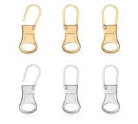 6pcs Tirette de Fermeture Éclair, Tirette Fermeture Eclair Remplacement Curseur de Remplacement Poignée de Réparation pour Vêtements Sac à Dos Vestes Pantalons Bottes Bagages (Argent, Or)