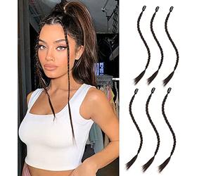 6Pcs Tresse Extensions de cheveux Baby Braids Front Side Bang Curtain Straight Ponytail Clip dans les extensions de cheveux pour les femmes filles enfants utilisation quotidienne