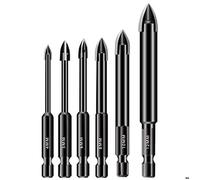 6Pcs Verre Mèche Set 4/5/6/8 / Carbide Tipped Carreau De Semis 10 / 12mm Bit Hex Shank Spear Head Mèche