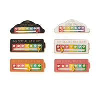 6pièces Broches Amusantes pour L'Humeur Sociale Pendant 7 Jours,Interactive Enamel Pins Social Battery,Aiguilles D'Humeur Interactives,Épingles Créatives pour la Santé Mentale,excellent cadeau