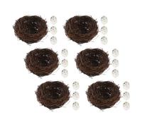 6set Nid D'oiseau Artificiel Tressé à Main avec Œufs | Rotin et Écume, Détails Réalistes, Usage Extérieur sur Balcons, Style Campagne pour Jardin, Décoration Saisonnière
