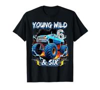 6th Birthday Monster Truck Young Wild and Six 6 Year Old T-Shirt