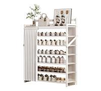 6Tiers &7Tiers White Foldable Shoe Rack Organizer Shoe Storage for Closet 25-38 Pairs Bamboo Stackable Vertical Shoe Rack Tower for Entryway Garage(90 * 23.8 * 105cm)