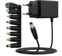 6V 1A Alimentation Adaptateur Universel Secteur, Connecteur DC 5,5 x 2,1 mm avec 8 Connecteurs Tips, AC 100-240V Chargeur pour Routeur Caméra Bandes LED CCTV et Autres Appareils Électroniques