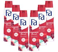 6x 150ml Fa Glamoureux Moments Déodorant Spray 48h Arrête Bacteries 0%
