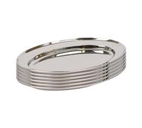 6x 25cm x 17cm Plateaux de Service Ovales en Acier Inoxydable - Petit Fête Dîner Collation Buffet Nourriture Sandwich Afficher Plateau Assiettes Plats - Par Argon Tableware