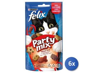 6X Aimento Chat Felix Snack Biscuits Party Mix Bœuf/Volaille/Sel