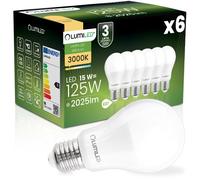 Lumiled Lot de 6 ampoules LED E27 A65 15 W équivalent à 125 W 2025 lm 3000 K Blanc chaud 230 V Angle d'éclairage 260° Intensité non variable Éclairage intérieur goutte Source de lumière Ampoule à