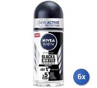 6X Bundle NIVEA Black & White Homme Déodorant Roll-On 50 Ml 1 Pz