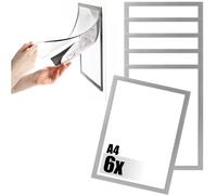 6x Cadres Magnétiques Din A4 Autocollants-Porte-Documents Avec Fermeture Magnétique-Pochette D'information Pour Porte,Fenêtre,Bureau,Cabinet Et Entreprise (Argenté-6x)