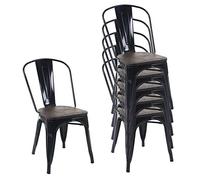 6X Chaise de Bistro HWC-A73, avec siège en Bois, Chaise empilable, métal, Design Industriel - Noir