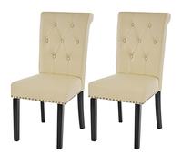 6x Chaise De Salle À Manger Chesterfield Ii, Fauteuil Avec Rivets, Similicuir Crème, Pieds Foncés Beige