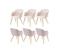 6x chaise de séjour/salle à manger HWC-D71, design rétro, accoudoirs, tissu couleur crème-beige